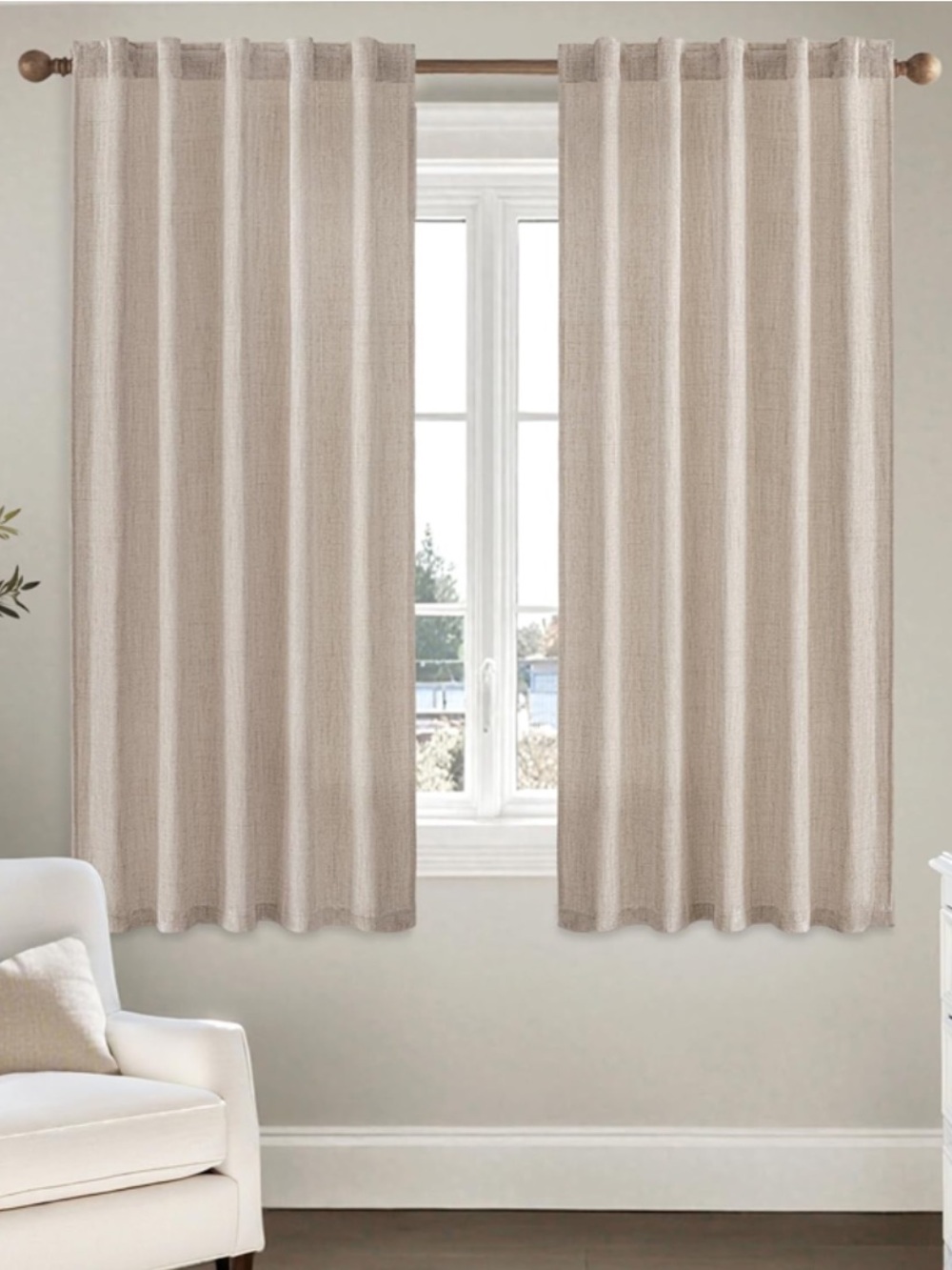 Faux Linen Curtains 42W 41L 2 Panels Semi Sheer Curtain with Back Tab Rod Pocket